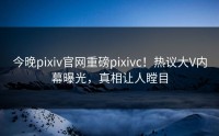 今晚pixiv官网重磅pixivc!热议大V内幕曝光,真相让人瞠目