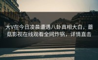 大V在今日凌晨遭遇八卦真相大白,蘑菇影视在线观看全网炸锅,详情直击