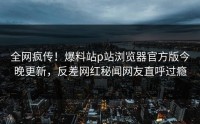 全网疯传！爆料站p站浏览器官方版今晚更新，反差网红秘闻网友直呼过瘾