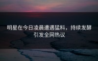 明星在今日凌晨遭遇猛料,持续发酵引发全网热议