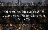 探秘围观！网页版pixiv网站p站在线入口pivix曝光，热门真相全网炸裂真相让人瞠目