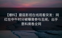 【爆料】蘑菇影视在线观看突发：网红在中午时分被曝曾参与丑闻，出乎意料席卷全网
