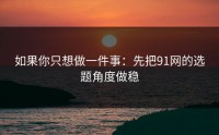 如果你只想做一件事：先把91网的选题角度做稳